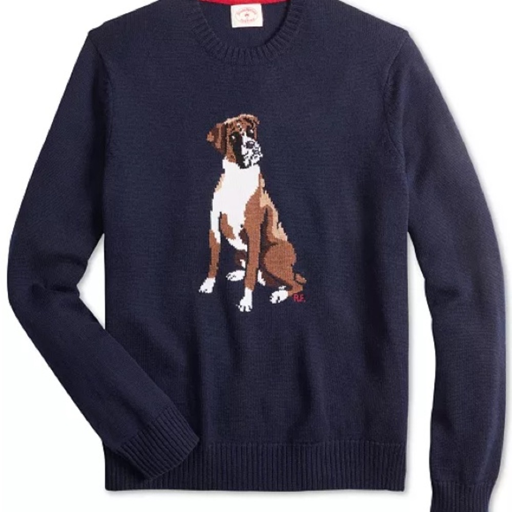 Men's Navy Sweater with Boxer Dog Intarsia